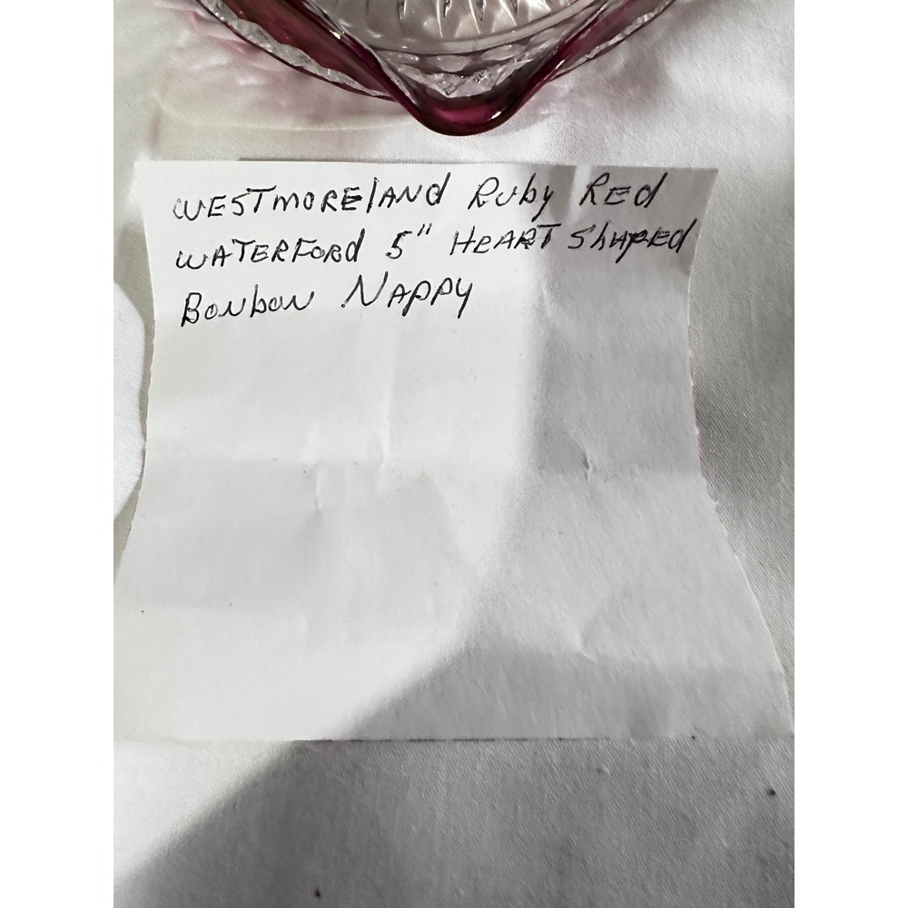 Westmoreland Ruby Red Waterford‎ 5" Heart Shaped Bonbon Nappy Glass Dish Handle - Picture 8 of 14